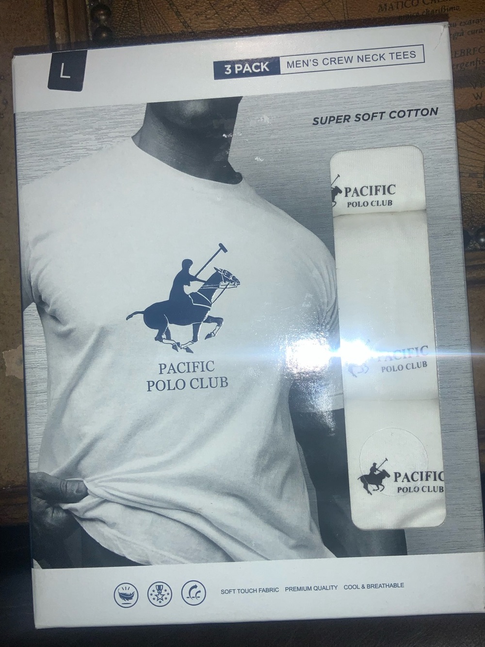 Pacific Polo Club Men's Crew Neck Soft Touch Cotton T-Shirts 3-Pk MSRP $28 L NEW